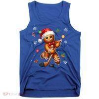 Gingerbread Playing Hockey Christmas Player Family Gift Tank Top thumb 0