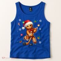Gingerbread Playing Hockey Christmas Player Family Gift Tank Top thumb 2