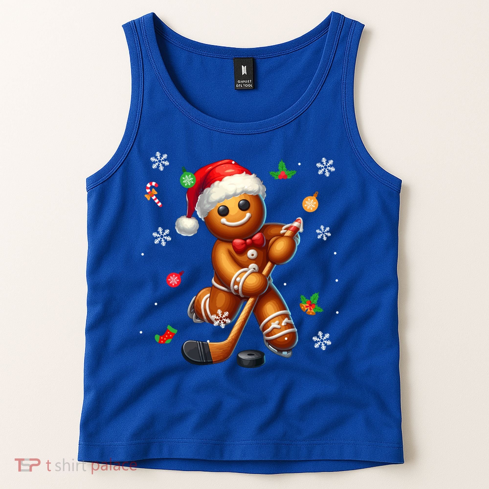 Gingerbread Playing Hockey Christmas Player Family Gift Tank Top