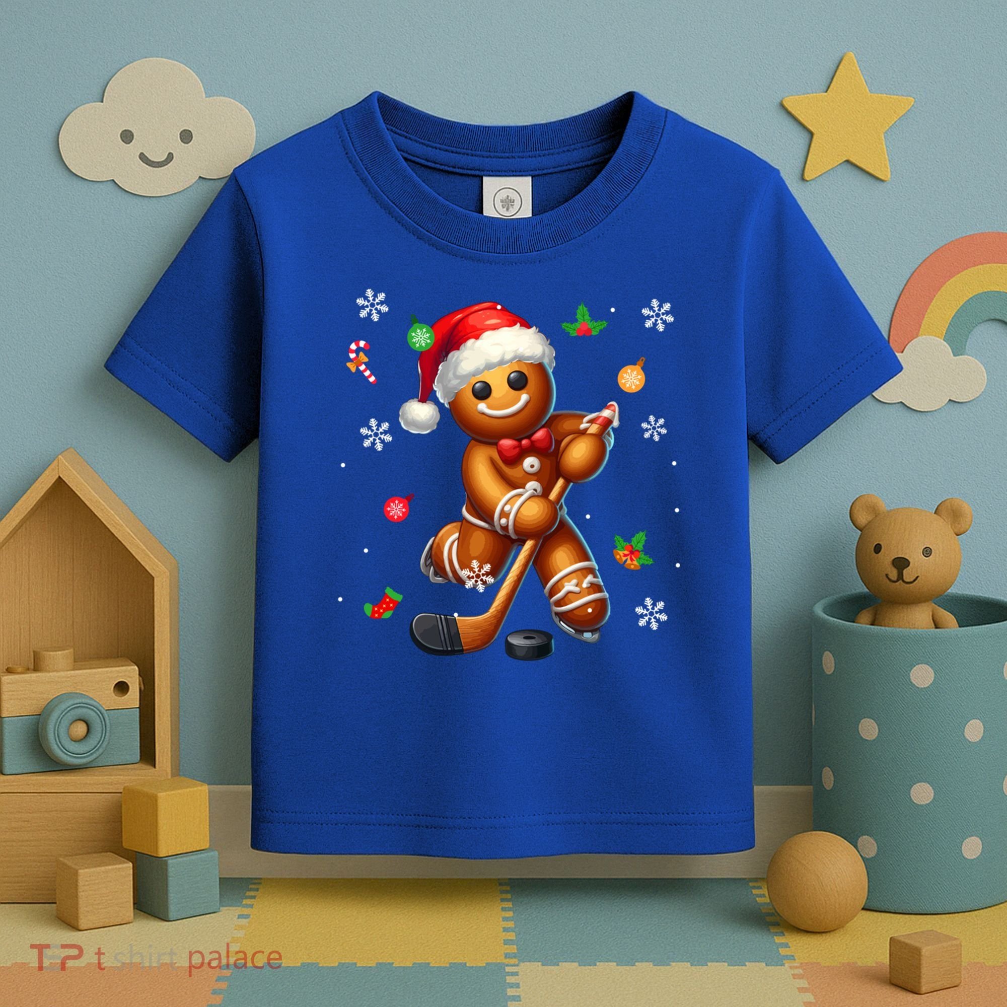 Gingerbread Playing Hockey Christmas Player Family Gift Toddler T-Shirt
