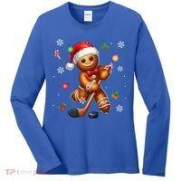 Gingerbread Playing Hockey Christmas Player Family Gift Women's Long Sleeve Shirt thumb 0