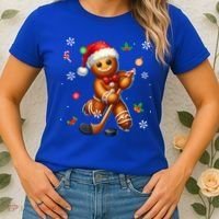 Gingerbread Playing Hockey Christmas Player Family Gift Women's T-Shirt thumb 2