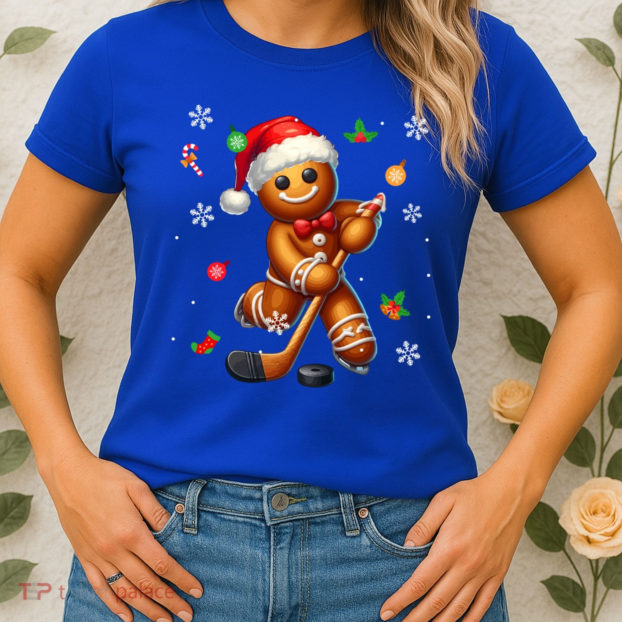 Gingerbread Playing Hockey Christmas Player Family Gift Women's T-Shirt