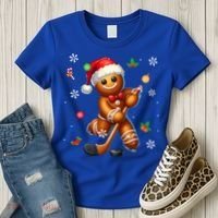 Gingerbread Playing Hockey Christmas Player Family Gift Women's T-Shirt thumb 3