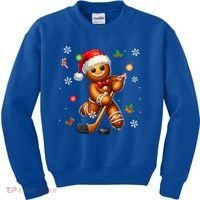 Gingerbread Playing Hockey Christmas Player Family Gift Kids Sweatshirt thumb 0