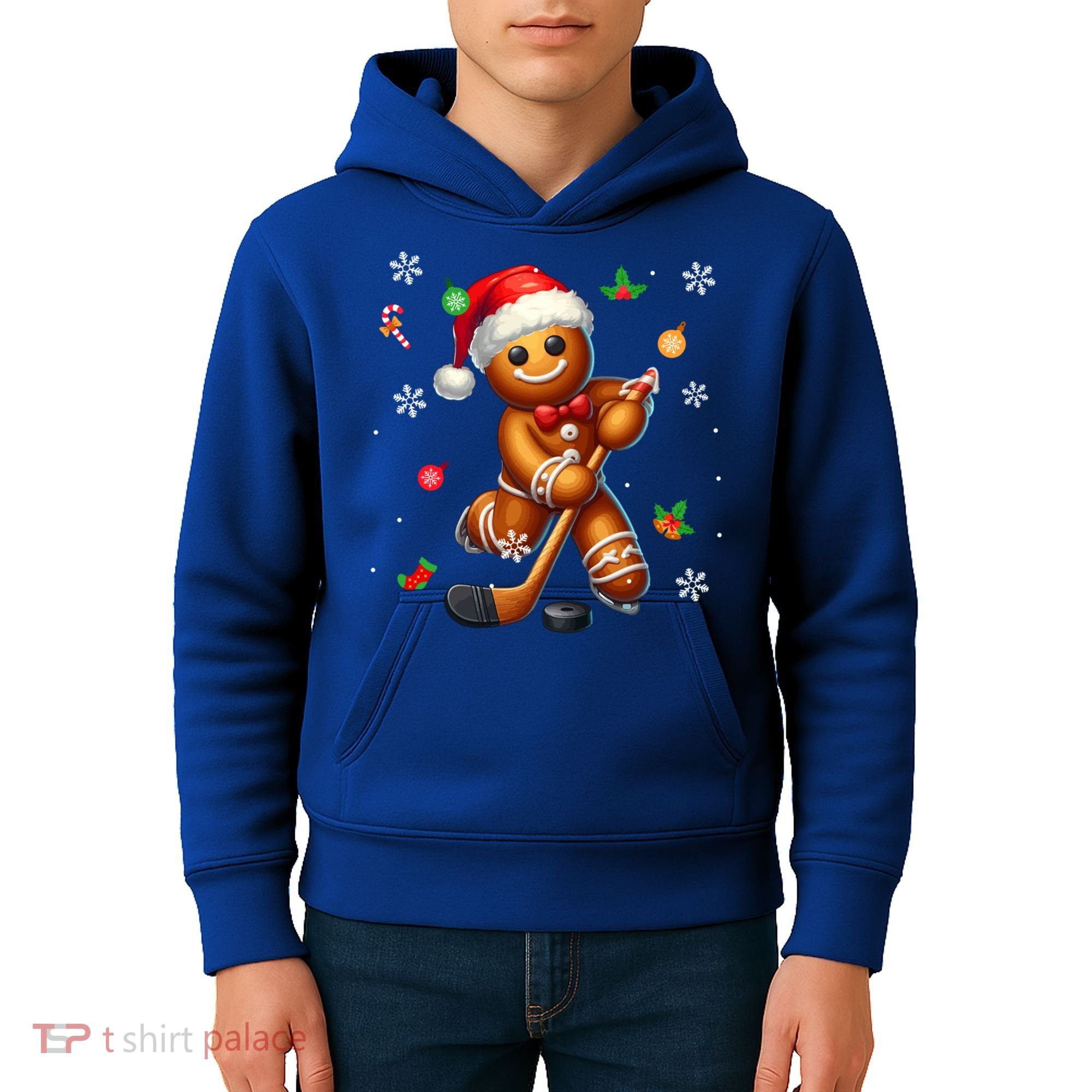 Gingerbread Playing Hockey Christmas Player Family Gift Kids Hoodie