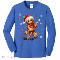 Gingerbread Playing Hockey Christmas Player Family Gift Kids Long Sleeve Shirt thumb 0