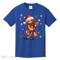 Gingerbread Playing Hockey Christmas Player Family Gift Kids T-Shirt thumb 0