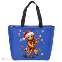 Gingerbread Playing Hockey Christmas Player Family Gift Tote Bag thumb 0