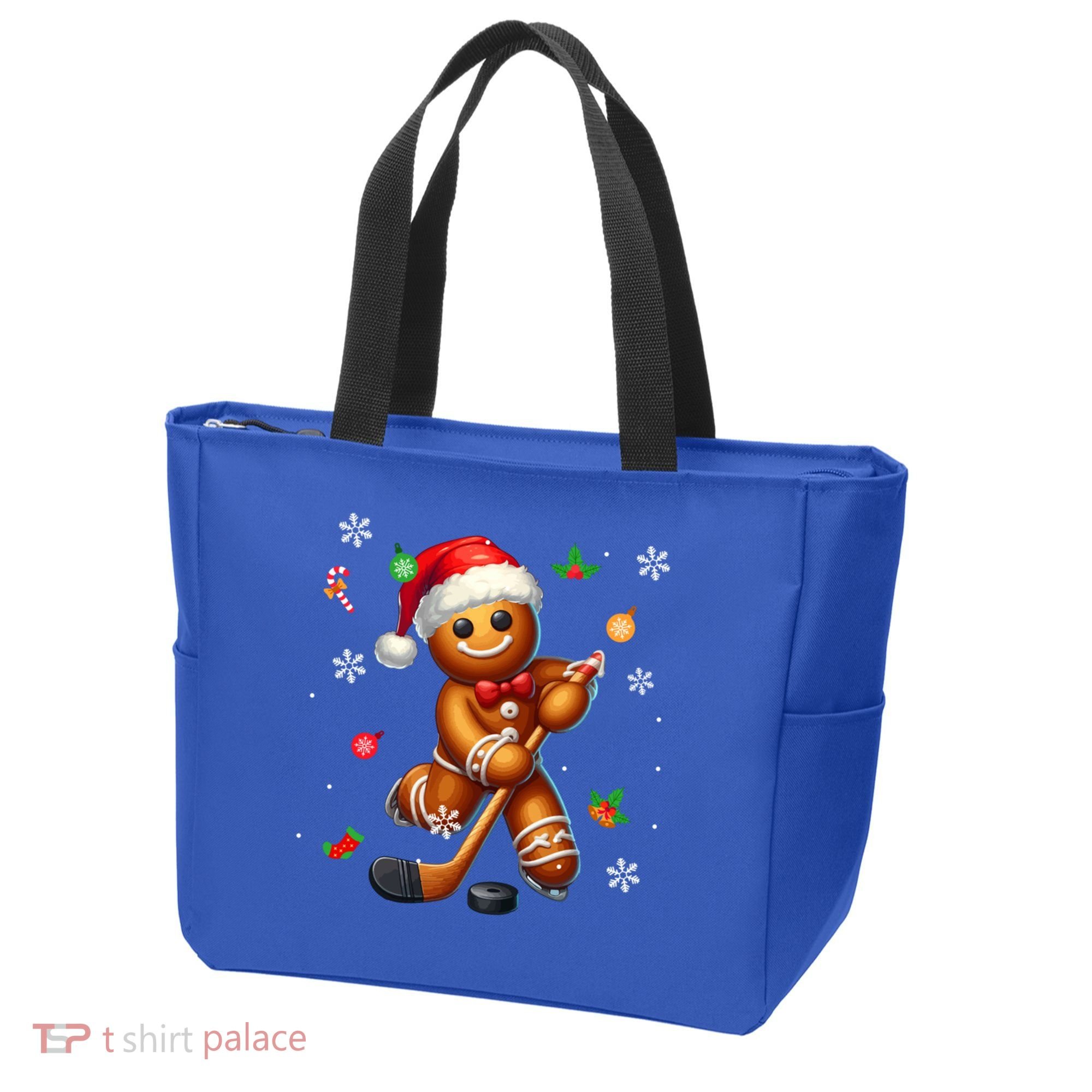 Gingerbread Playing Hockey Christmas Player Family Gift Tote Bag