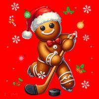 Gingerbread Playing Hockey Christmas Player Family Gift Santa Hat thumb 1