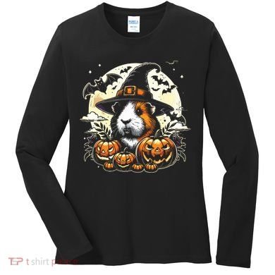 Guinea Pig Halloween Witch Art Women's Long Sleeve Shirt