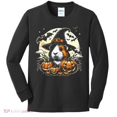 Guinea Pig Halloween Witch Art Kids Long Sleeve Shirt