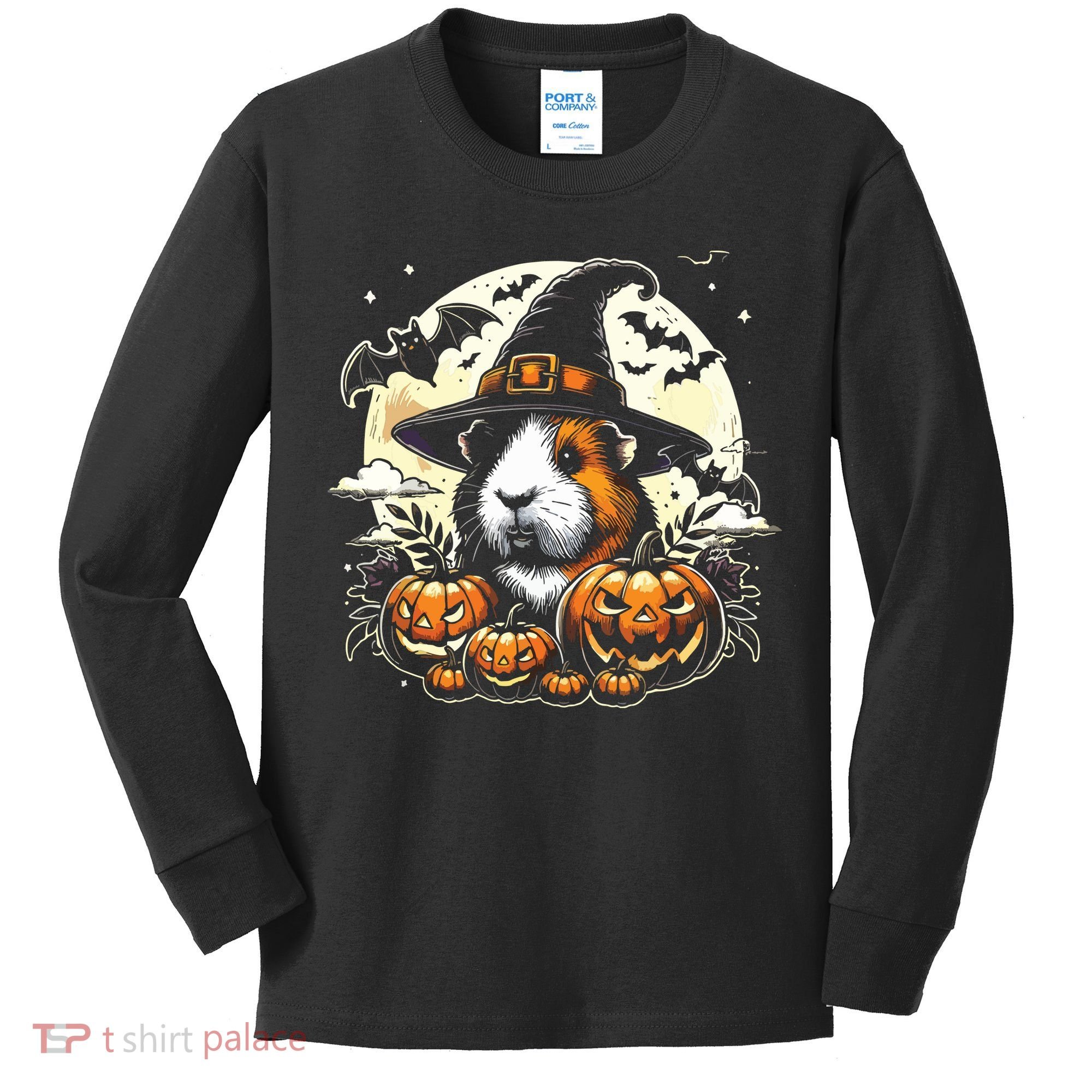 Guinea Pig Halloween Witch Art Kids Long Sleeve Shirt