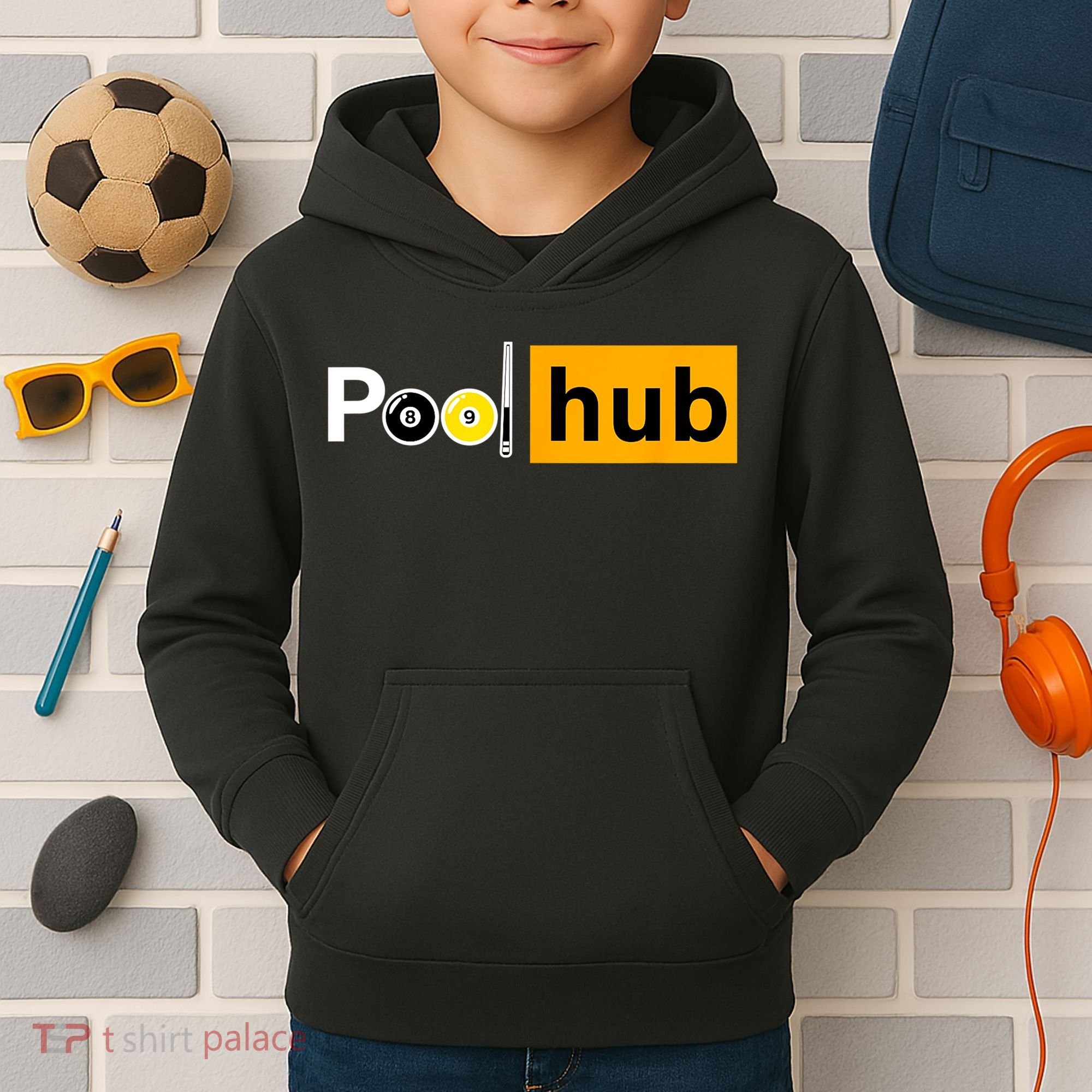 Game Pool Hub Billiard Balls & Cue Stick Gift Kids Hoodie