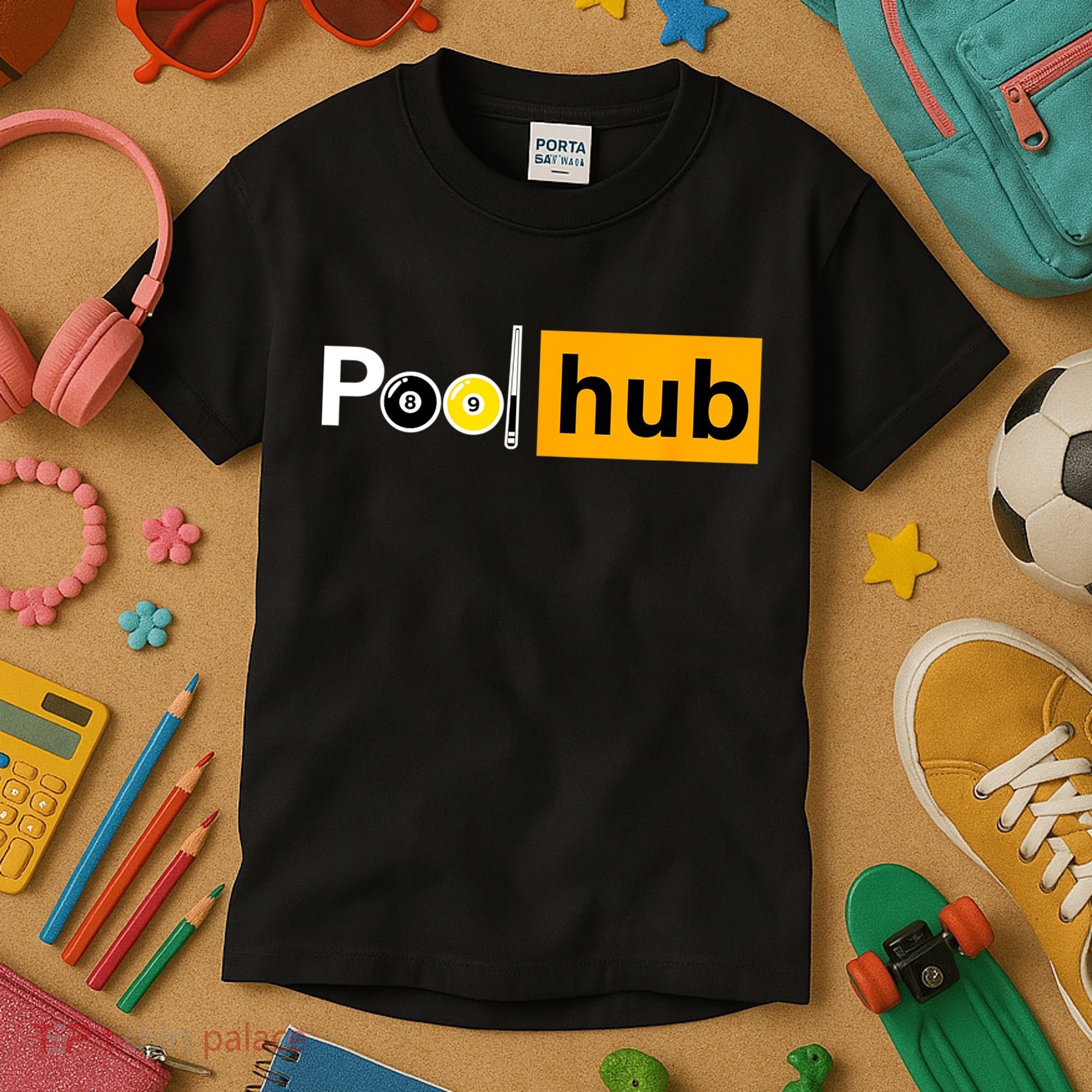 Game Pool Hub Billiard Balls & Cue Stick Gift Kids T-Shirt