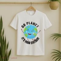 Go Planet Its Your Birthday Happy Earth Day Distressed T-Shirt thumb 2