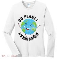 Go Planet Its Your Birthday Happy Earth Day Distressed Women's Long Sleeve Shirt thumb 0