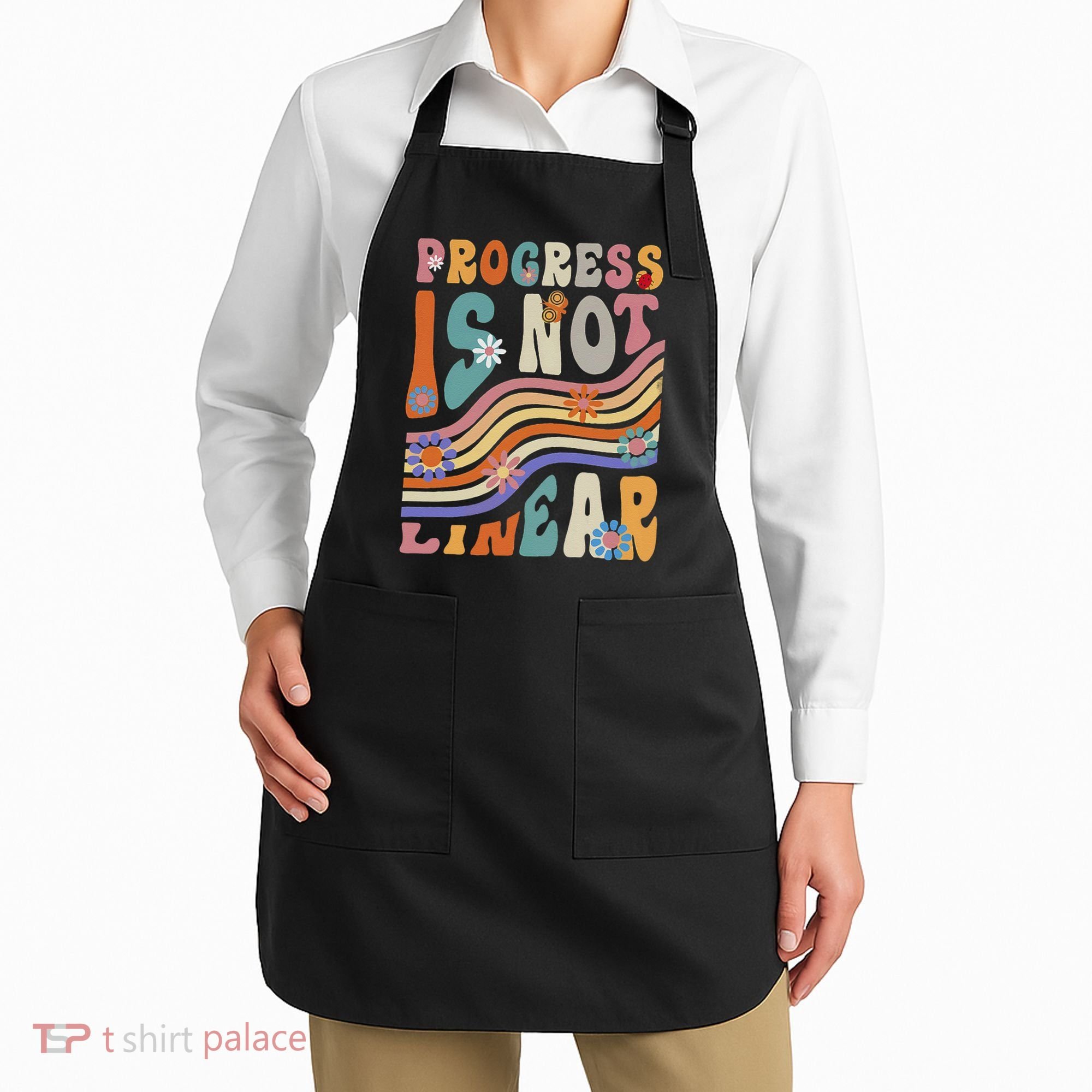 Groovy Progress Is Not Linear Teacher Back To School Outfit Apron