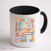 Groovy Progress Is Not Linear Teacher Back To School Outfit Coffee Mug thumb 1