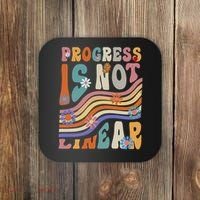 Groovy Progress Is Not Linear Teacher Back To School Outfit Coaster thumb 0