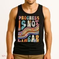 Groovy Progress Is Not Linear Teacher Back To School Outfit Tank Top thumb 3