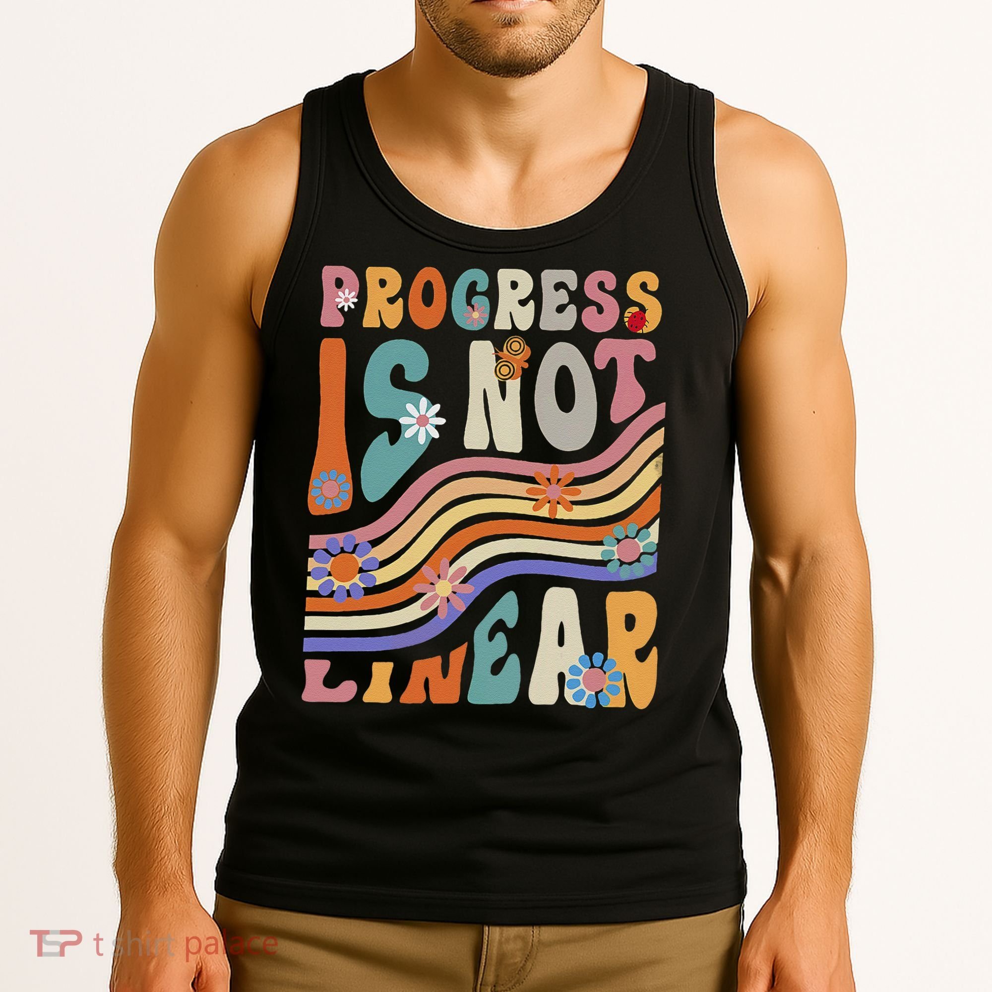Groovy Progress Is Not Linear Teacher Back To School Outfit Tank Top