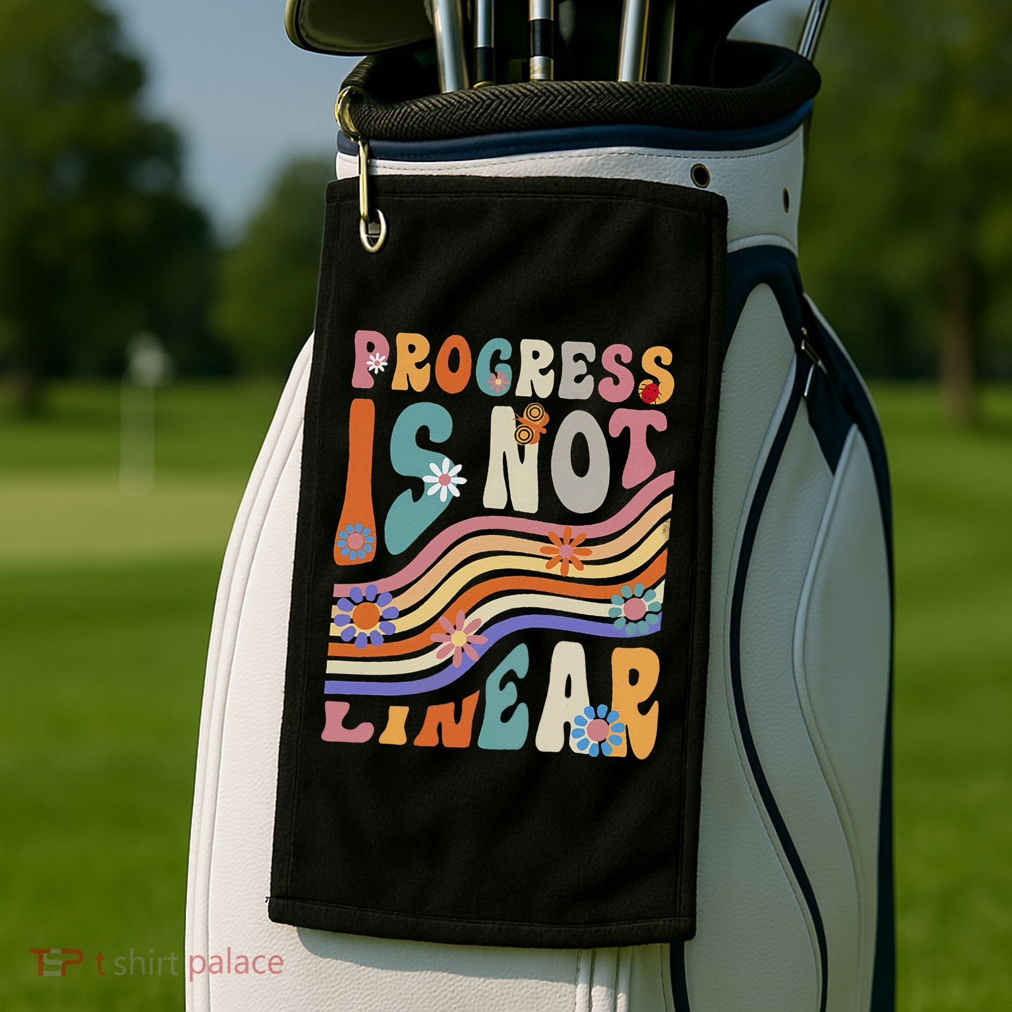 Groovy Progress Is Not Linear Teacher Back To School Outfit Golf Towel