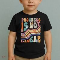 Groovy Progress Is Not Linear Teacher Back To School Outfit Toddler T-Shirt thumb 2