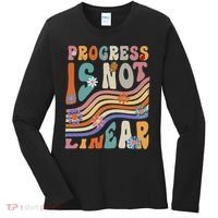 Groovy Progress Is Not Linear Teacher Back To School Outfit Women's Long Sleeve Shirt thumb 0