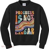 Groovy Progress Is Not Linear Teacher Back To School Outfit Kids Sweatshirt thumb 0