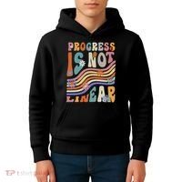Groovy Progress Is Not Linear Teacher Back To School Outfit Kids Hoodie thumb 4