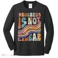 Groovy Progress Is Not Linear Teacher Back To School Outfit Kids Long Sleeve Shirt thumb 0