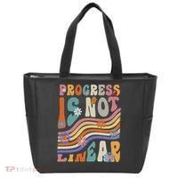 Groovy Progress Is Not Linear Teacher Back To School Outfit Tote Bag thumb 0