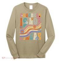 Groovy Progress Is Not Linear Teacher Back To School Outfit Long Sleeve Shirt thumb 0
