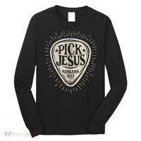 Guitar Pick Jesus Christian Music Guitarist Pastor Retro Long Sleeve Shirt thumb 0