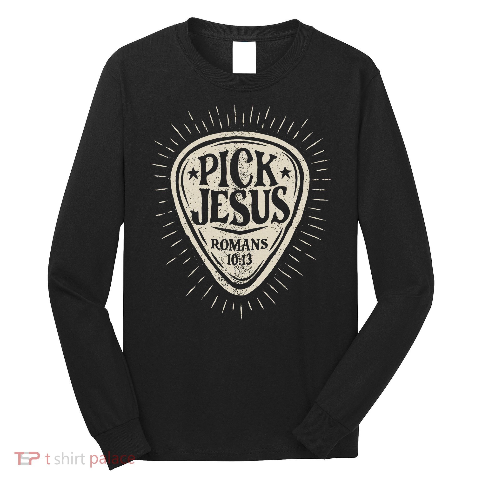 Guitar Pick Jesus Christian Music Guitarist Pastor Retro Long Sleeve Shirt