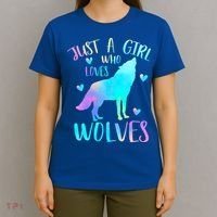 Just a Girl Who Loves wolves Watercolor T-Shirt thumb 4