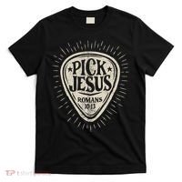 Guitar Pick Jesus Christian Music Guitarist Pastor Retro T-Shirt thumb 0
