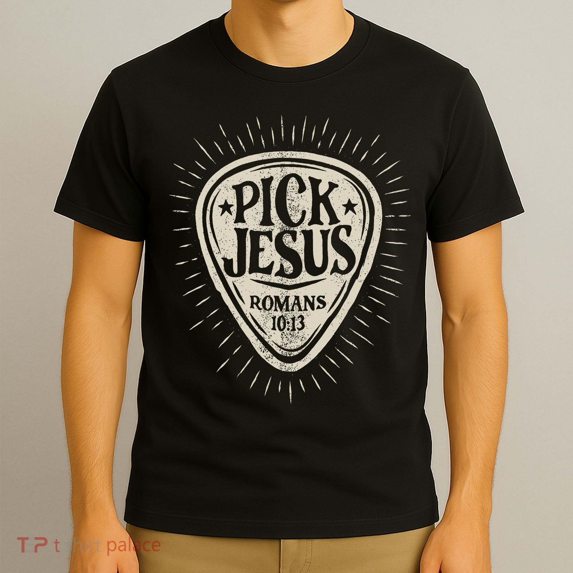 Guitar Pick Jesus Christian Music Guitarist Pastor Retro T-Shirt