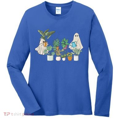Ghost Plant Lady Retro Halloween Plants Spooky Mom Cool Gift Women's Long Sleeve Shirt