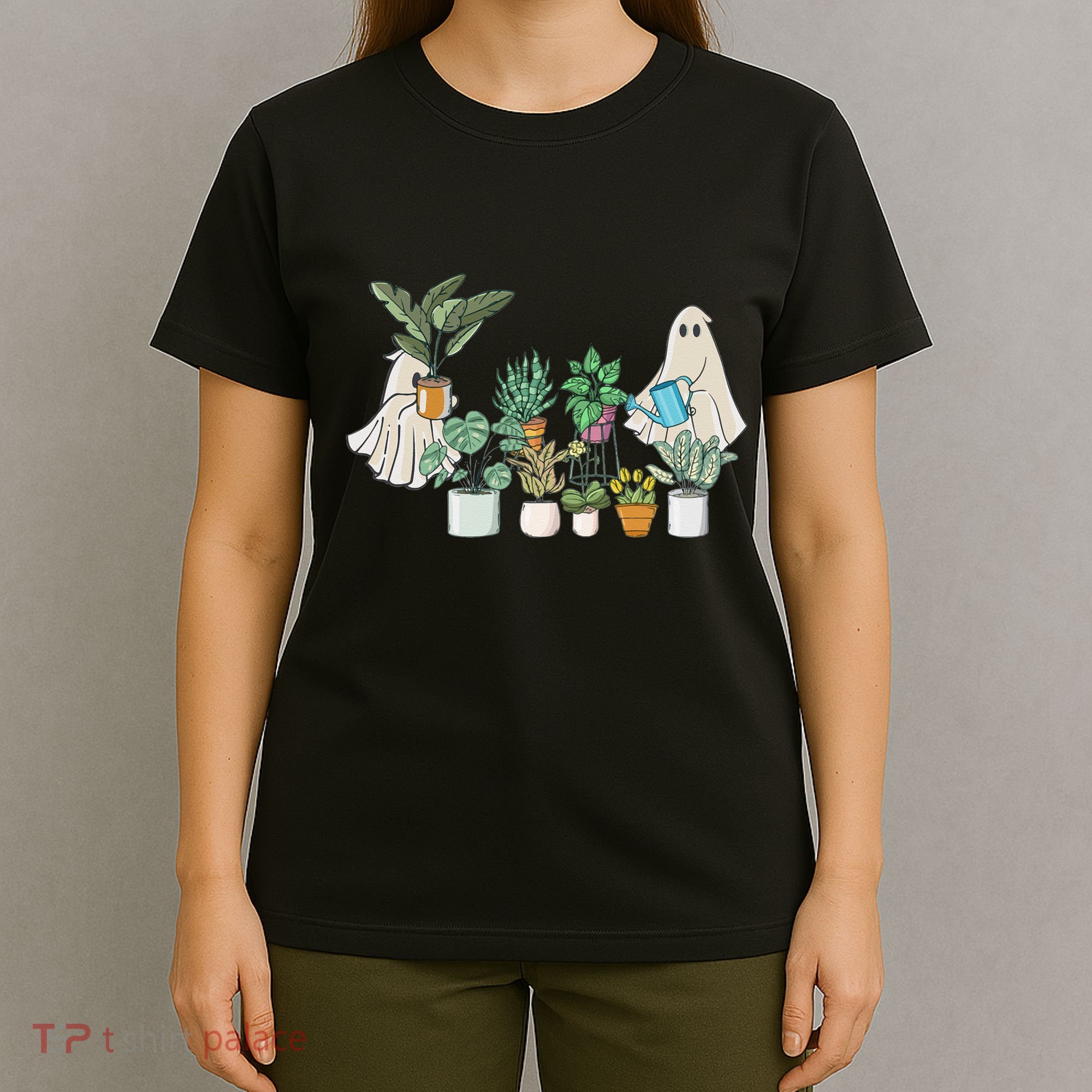 Ghost Plant Lady Retro Halloween Plants Spooky Mom T-Shirt