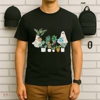 Ghost Plant Lady Retro Halloween Plants Spooky Mom T-Shirt thumb 6