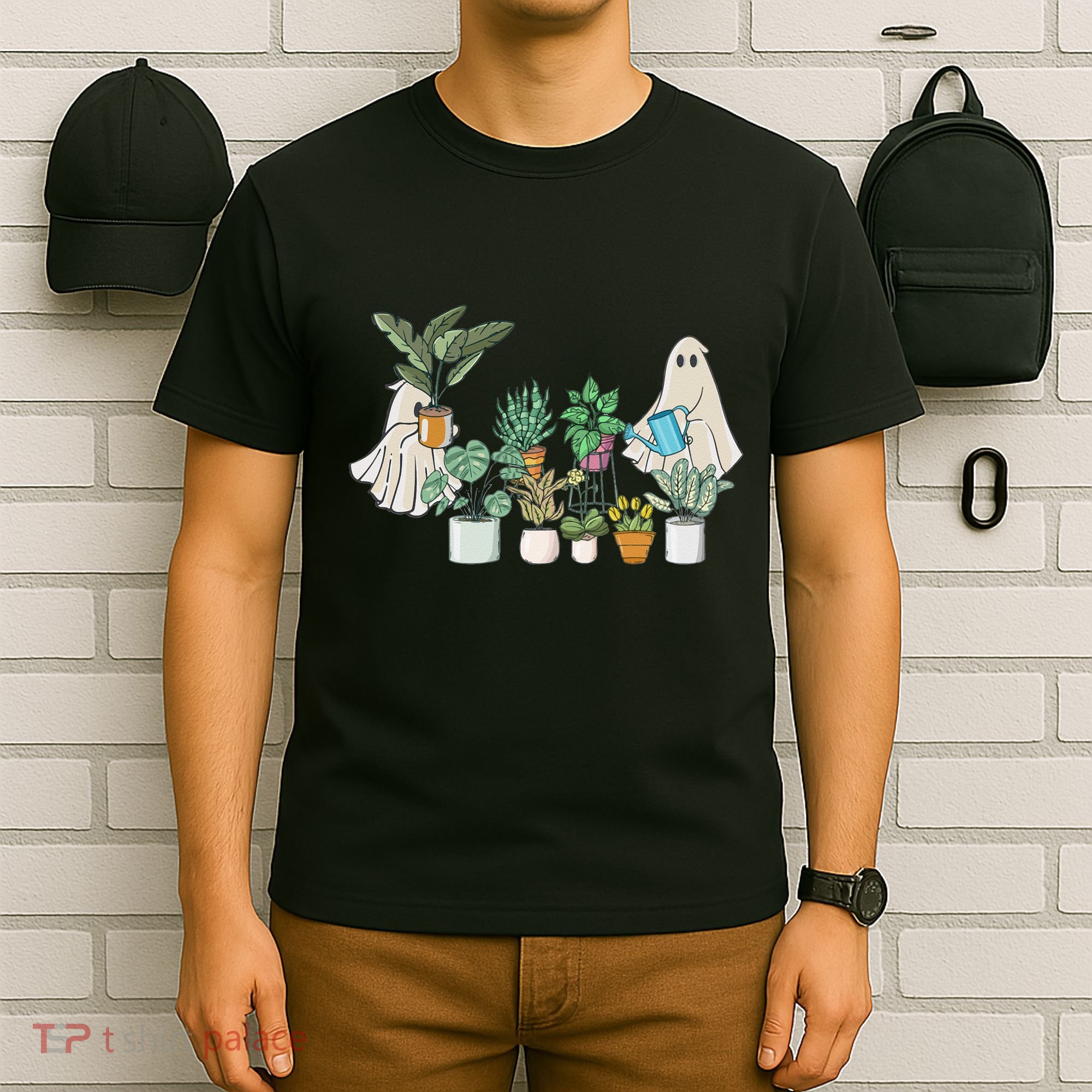 Ghost Plant Lady Retro Halloween Plants Spooky Mom T-Shirt
