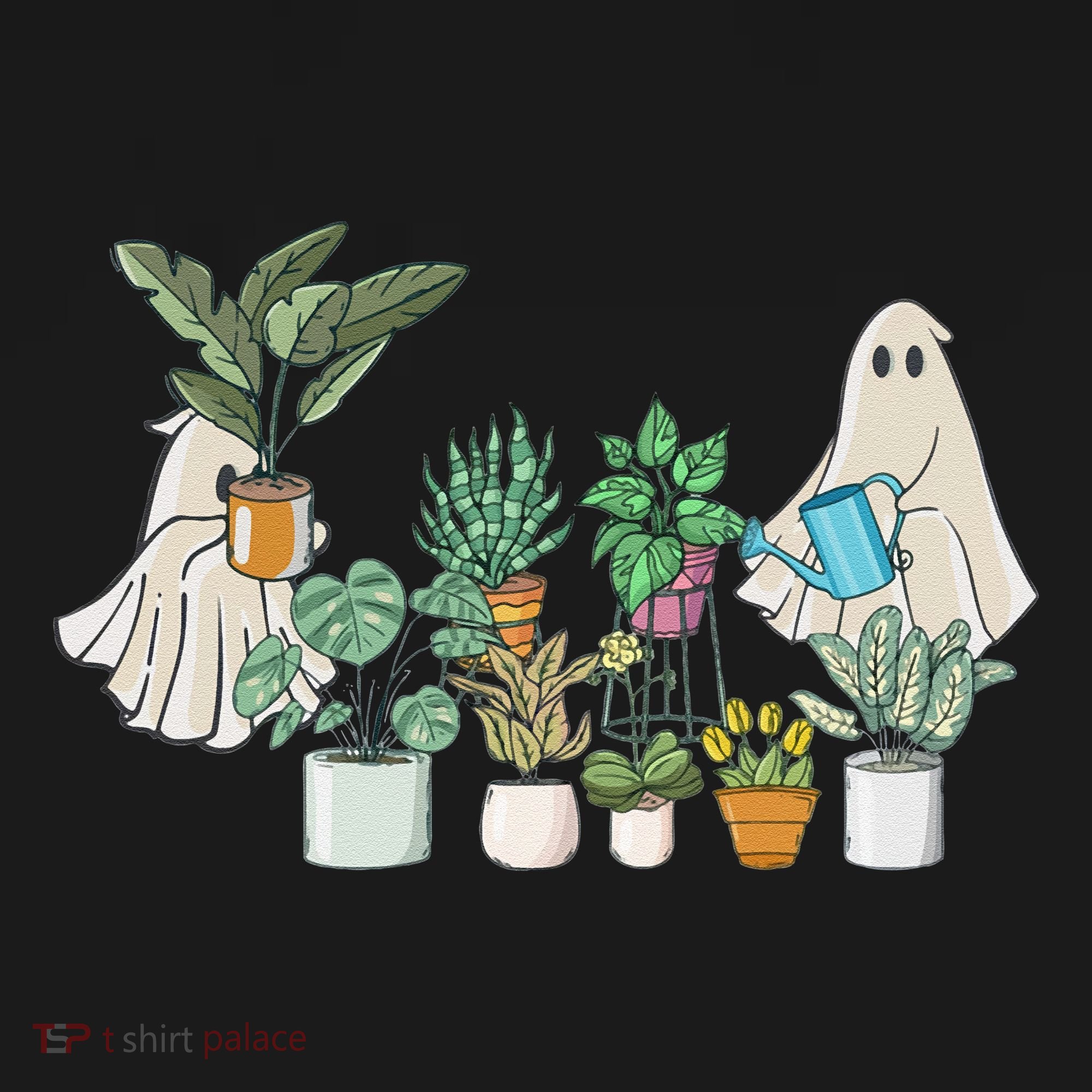 Ghost Plant Lady Retro Halloween Plants Spooky Mom Polo