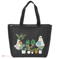 Ghost Plant Lady Retro Halloween Plants Spooky Mom Tote Bag thumb 0
