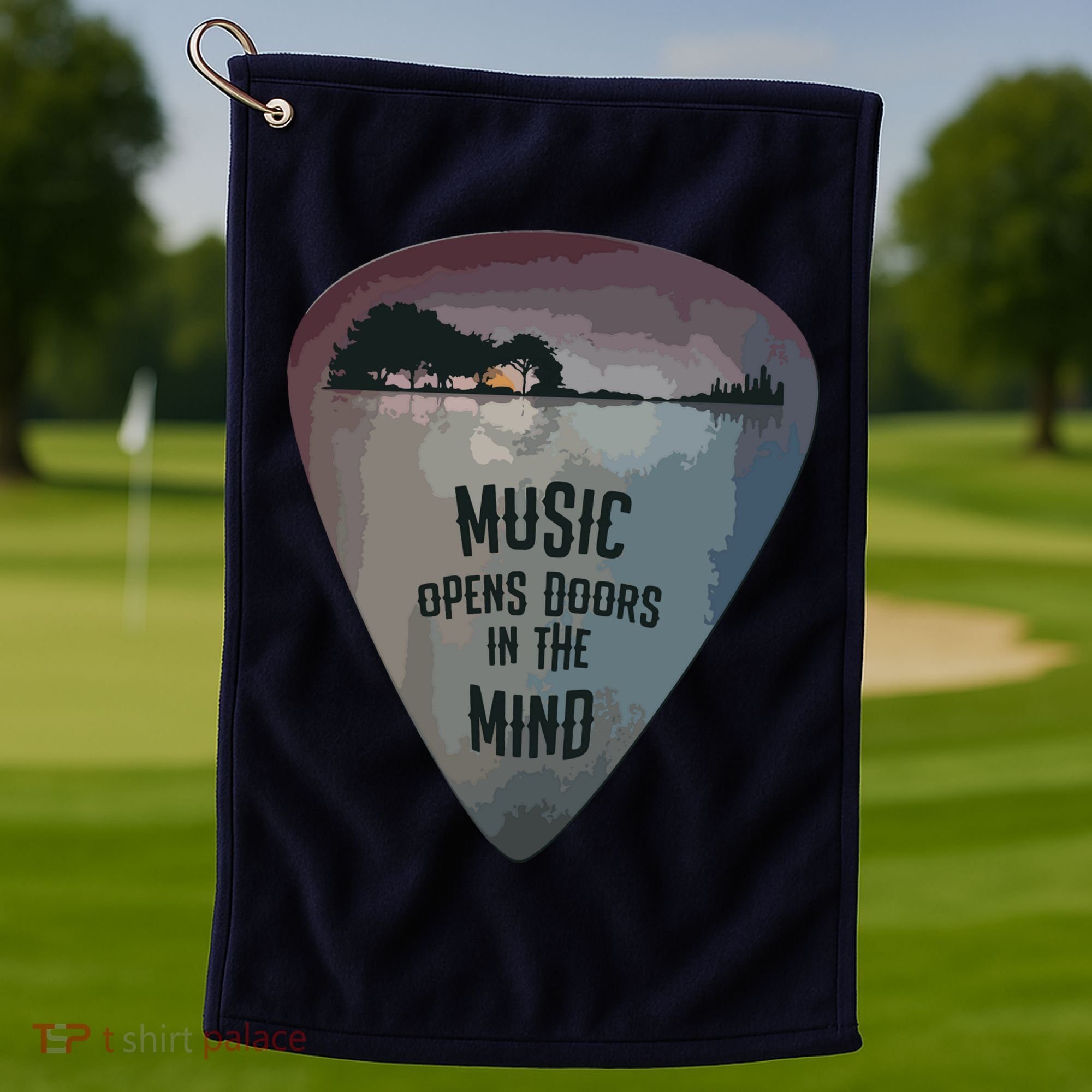 Guitar Pick Lake Reflections Music Guitar Golf Towel