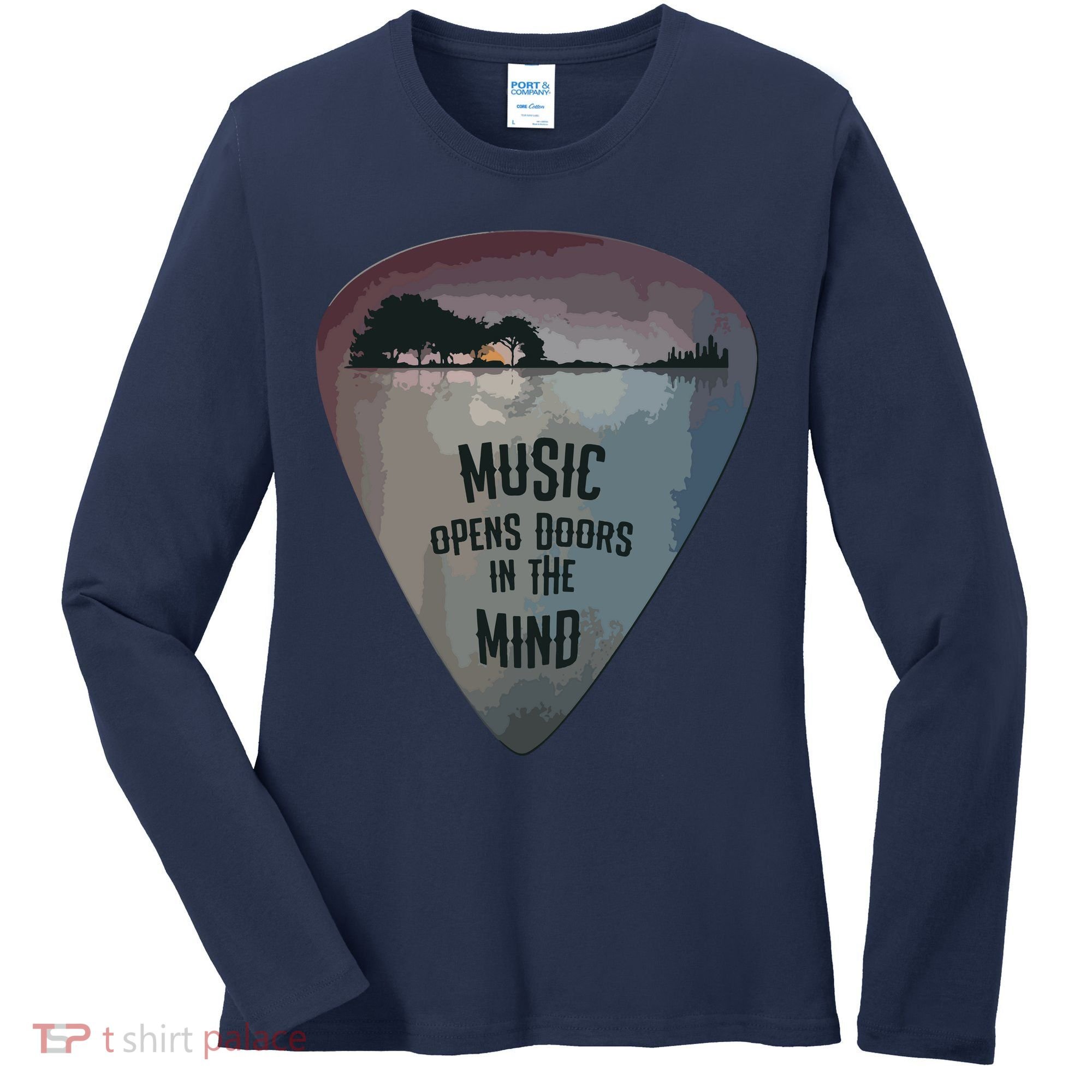 Guitar Pick Lake Reflections Music Guitar Women's Long Sleeve Shirt