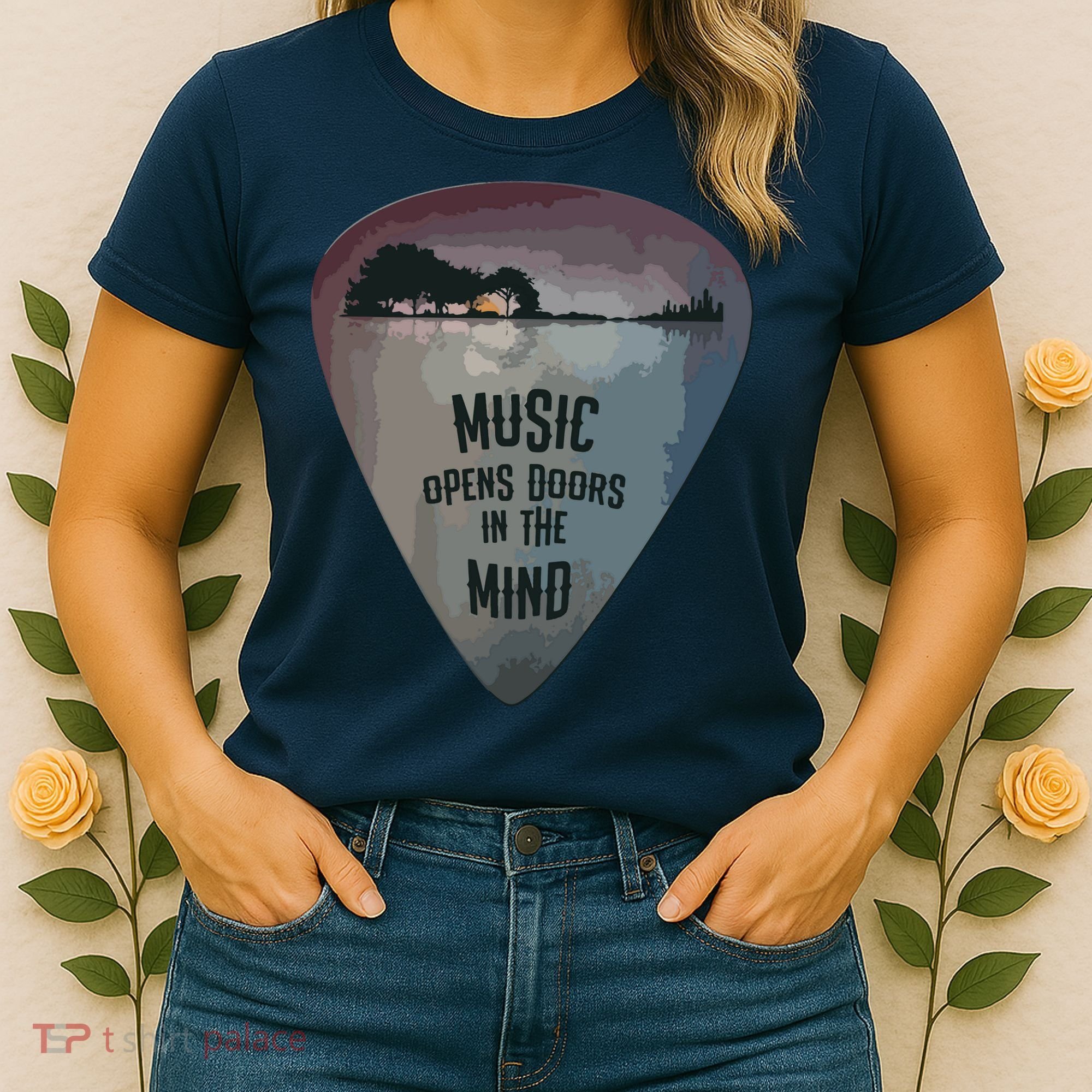 Guitar Pick Lake Reflections Music Guitar Women's T-Shirt