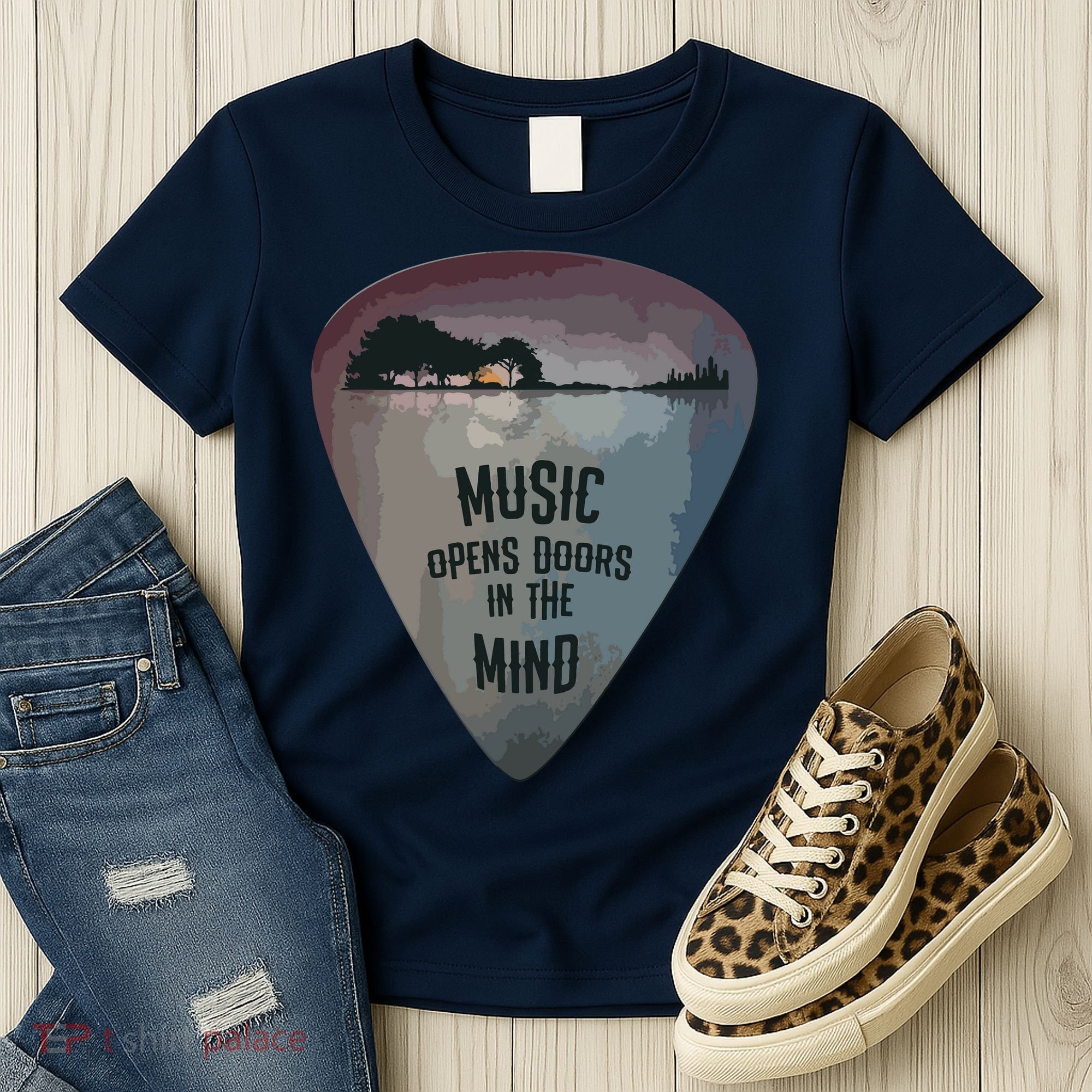 Guitar Pick Lake Reflections Music Guitar Women's T-Shirt